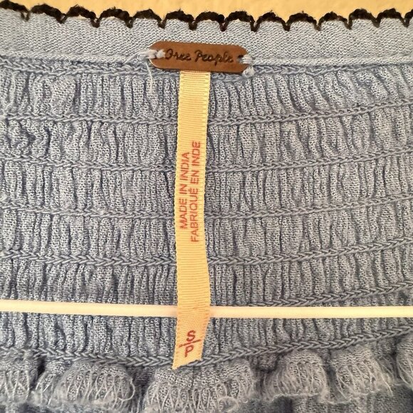 Free People Wind Willow Boho Embroidered Tie Neck Tunic Dress S Oversized Blue - Picture 7 of 7